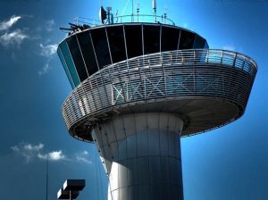 A close up of the Bordeaux airport tower airport